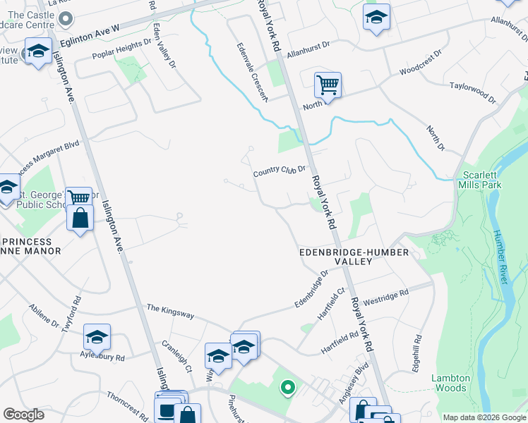 map of restaurants, bars, coffee shops, grocery stores, and more near 32 Edenbrook Hill in Toronto