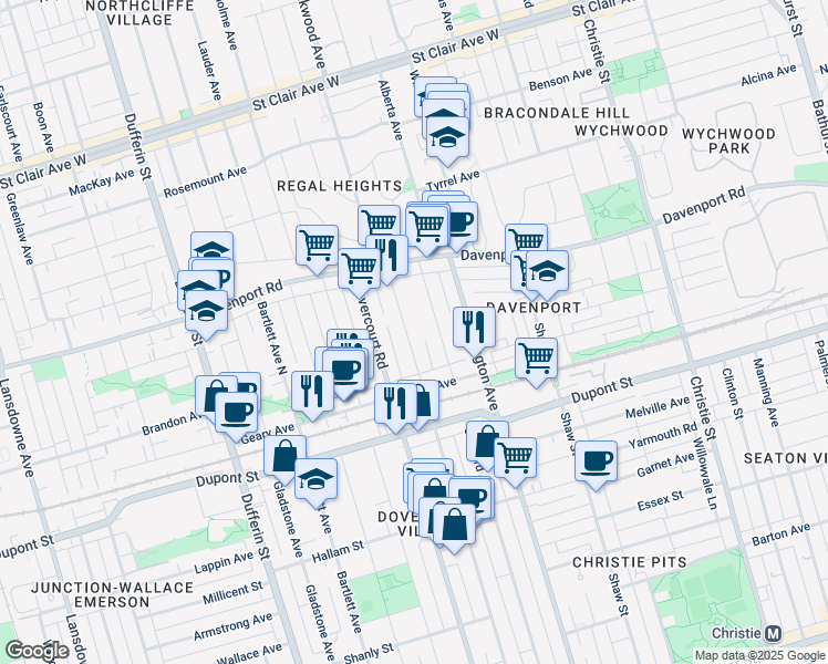 map of restaurants, bars, coffee shops, grocery stores, and more near in Toronto