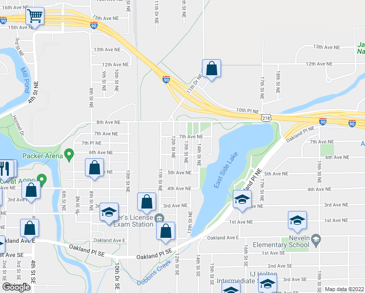 map of restaurants, bars, coffee shops, grocery stores, and more near 707 13th Street Northeast in Austin