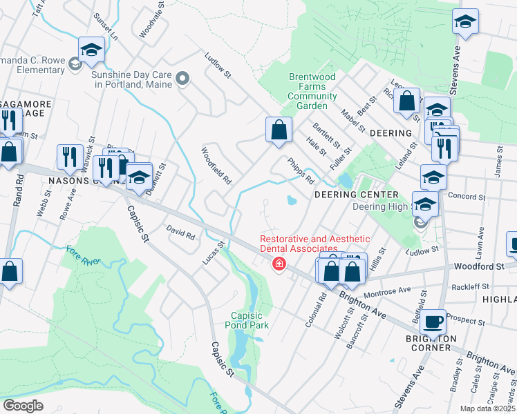 map of restaurants, bars, coffee shops, grocery stores, and more near 62 Glenridge Drive in Portland
