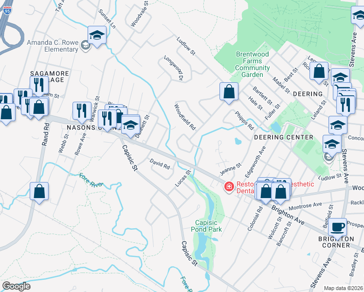 map of restaurants, bars, coffee shops, grocery stores, and more near 39 Alden Circle in Portland