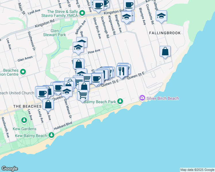 map of restaurants, bars, coffee shops, grocery stores, and more near in Toronto