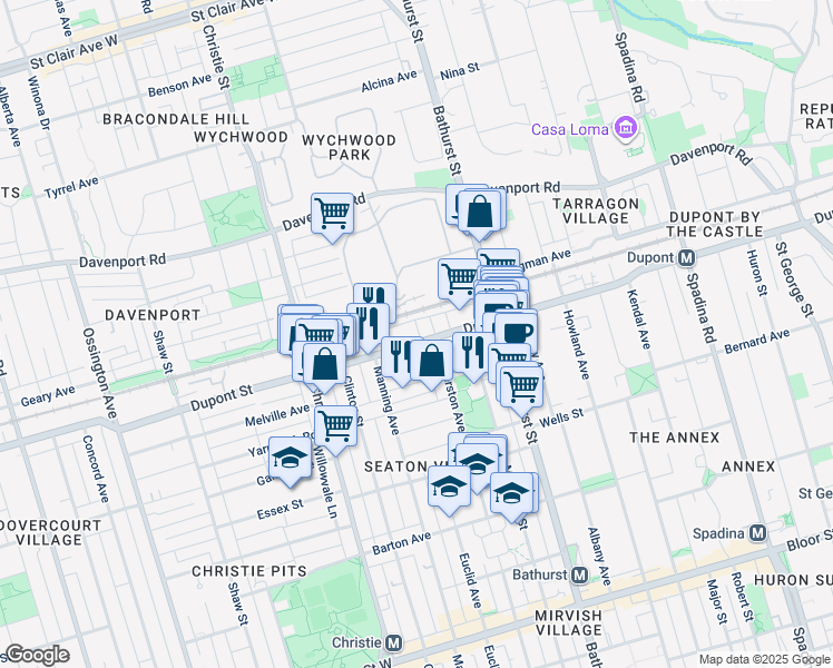 map of restaurants, bars, coffee shops, grocery stores, and more near in Toronto
