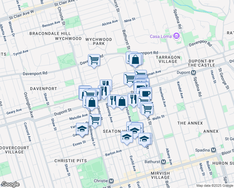 map of restaurants, bars, coffee shops, grocery stores, and more near in Toronto