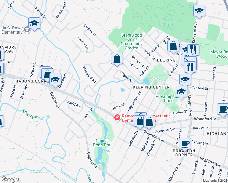map of restaurants, bars, coffee shops, grocery stores, and more near 39 Glenridge Drive in Portland