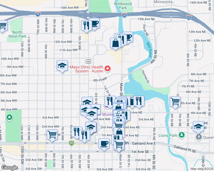 map of restaurants, bars, coffee shops, grocery stores, and more near 711 2nd Street Northwest in Austin