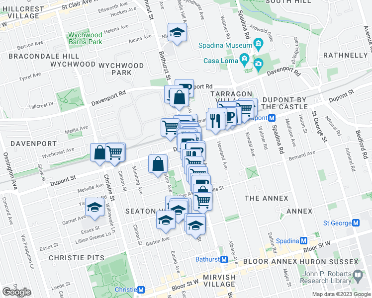 map of restaurants, bars, coffee shops, grocery stores, and more near in Toronto