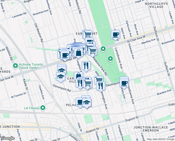 map of restaurants, bars, coffee shops, grocery stores, and more near in Toronto