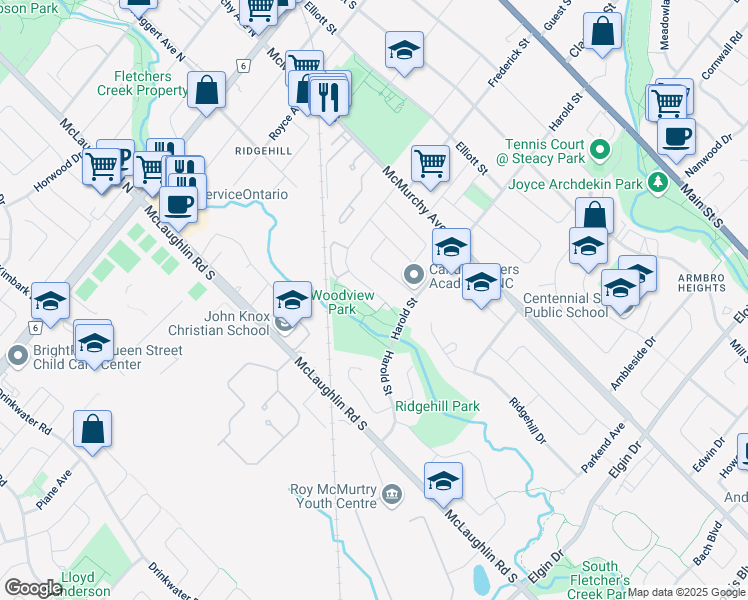 map of restaurants, bars, coffee shops, grocery stores, and more near 116 Corby Crescent in Brampton