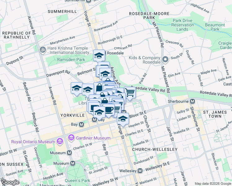 map of restaurants, bars, coffee shops, grocery stores, and more near in Toronto