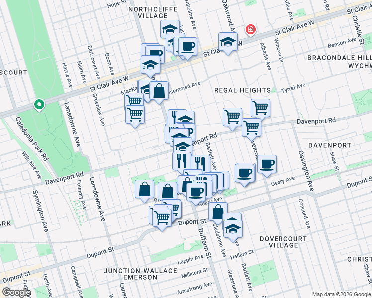 map of restaurants, bars, coffee shops, grocery stores, and more near in Toronto