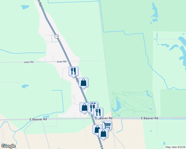 map of restaurants, bars, coffee shops, grocery stores, and more near 2377 South Huron Road in Kawkawlin