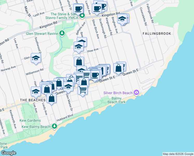 map of restaurants, bars, coffee shops, grocery stores, and more near 85 Beech Avenue in Toronto
