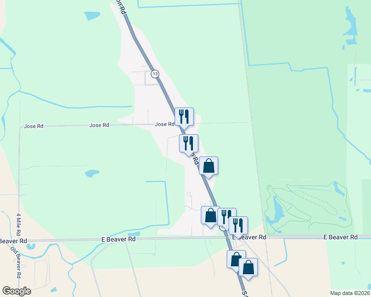 map of restaurants, bars, coffee shops, grocery stores, and more near 2338 South Huron Road in Kawkawlin