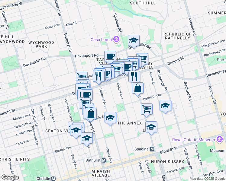 map of restaurants, bars, coffee shops, grocery stores, and more near in Toronto