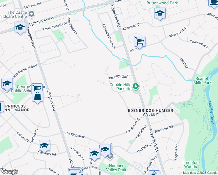 map of restaurants, bars, coffee shops, grocery stores, and more near 38 Edenbrook Hill in Toronto