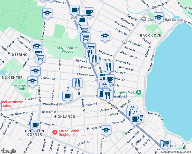 map of restaurants, bars, coffee shops, grocery stores, and more near in Portland