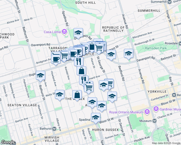 map of restaurants, bars, coffee shops, grocery stores, and more near in Toronto