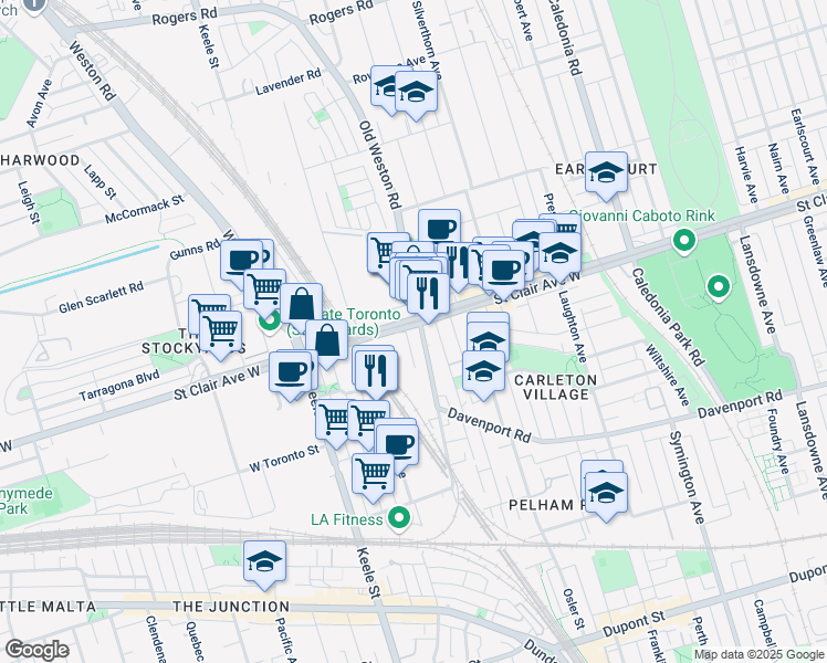 map of restaurants, bars, coffee shops, grocery stores, and more near in Toronto