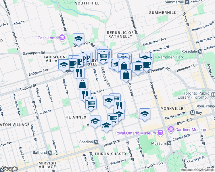 map of restaurants, bars, coffee shops, grocery stores, and more near in Toronto