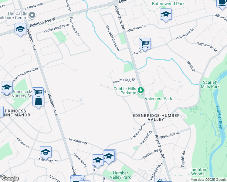 map of restaurants, bars, coffee shops, grocery stores, and more near 38 Edenbrook Hill in Toronto