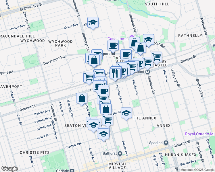 map of restaurants, bars, coffee shops, grocery stores, and more near in Toronto