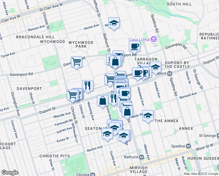 map of restaurants, bars, coffee shops, grocery stores, and more near in Toronto