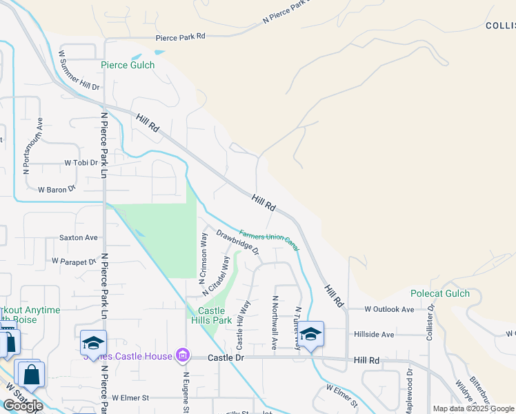 map of restaurants, bars, coffee shops, grocery stores, and more near 5624 Hill Road in Boise