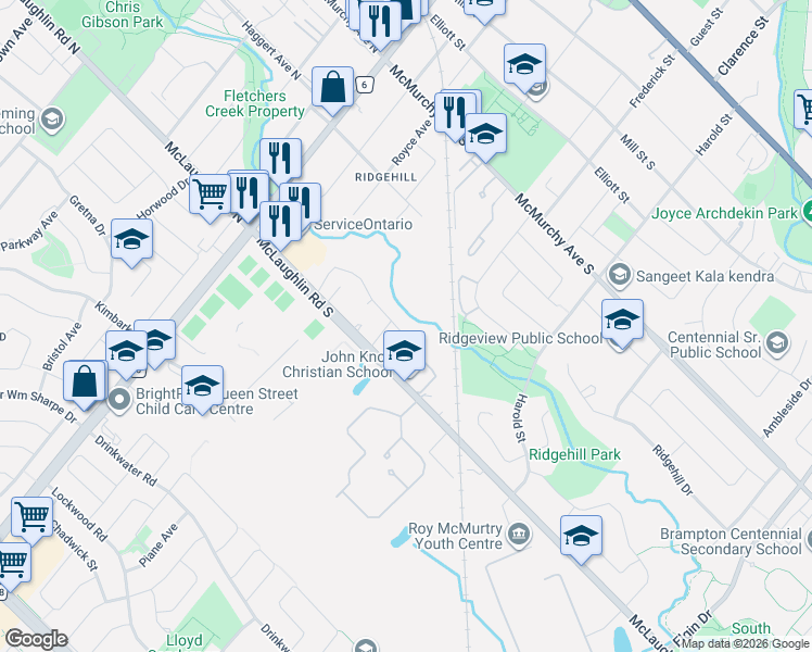 map of restaurants, bars, coffee shops, grocery stores, and more near 221 Bufford Drive in Brampton