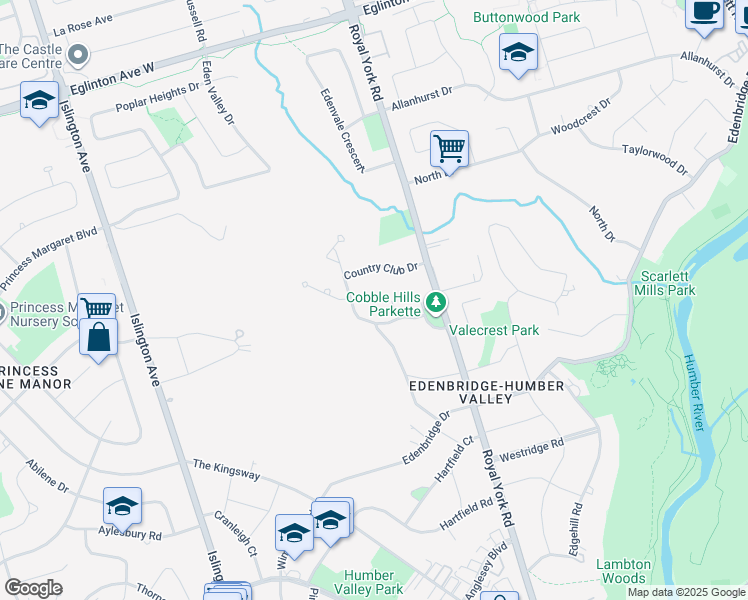 map of restaurants, bars, coffee shops, grocery stores, and more near 6 Hunthill Court in Toronto