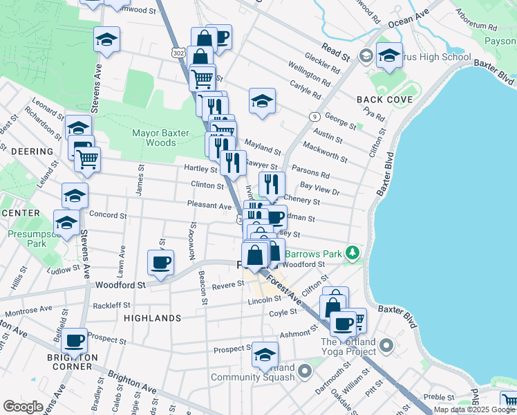 map of restaurants, bars, coffee shops, grocery stores, and more near 13 Bryant Street in Portland