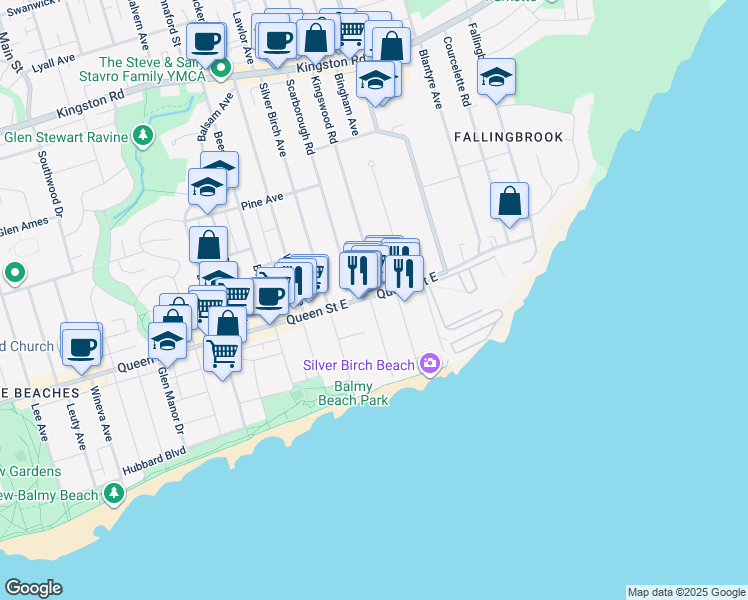 map of restaurants, bars, coffee shops, grocery stores, and more near in Toronto