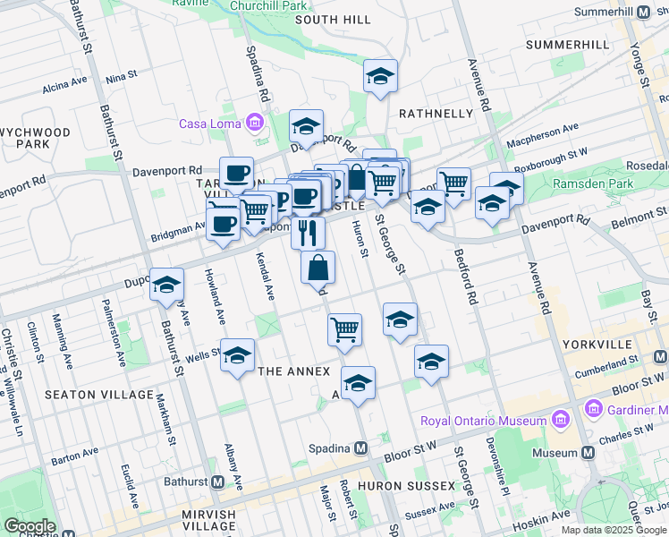 map of restaurants, bars, coffee shops, grocery stores, and more near in Toronto
