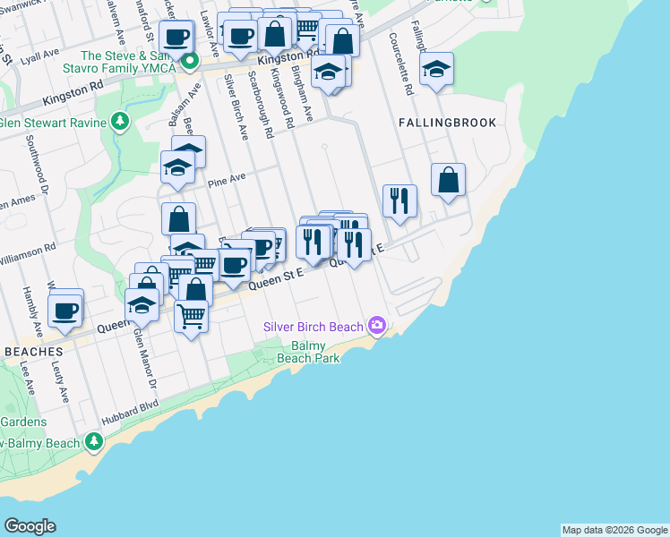 map of restaurants, bars, coffee shops, grocery stores, and more near in Toronto