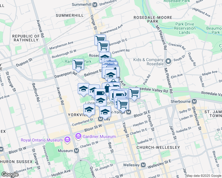 map of restaurants, bars, coffee shops, grocery stores, and more near in Toronto