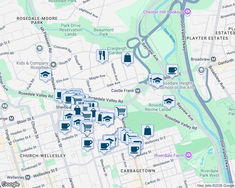 map of restaurants, bars, coffee shops, grocery stores, and more near 8 McKee Avenue in Toronto
