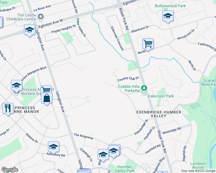map of restaurants, bars, coffee shops, grocery stores, and more near 8 Woodmere Court in Toronto