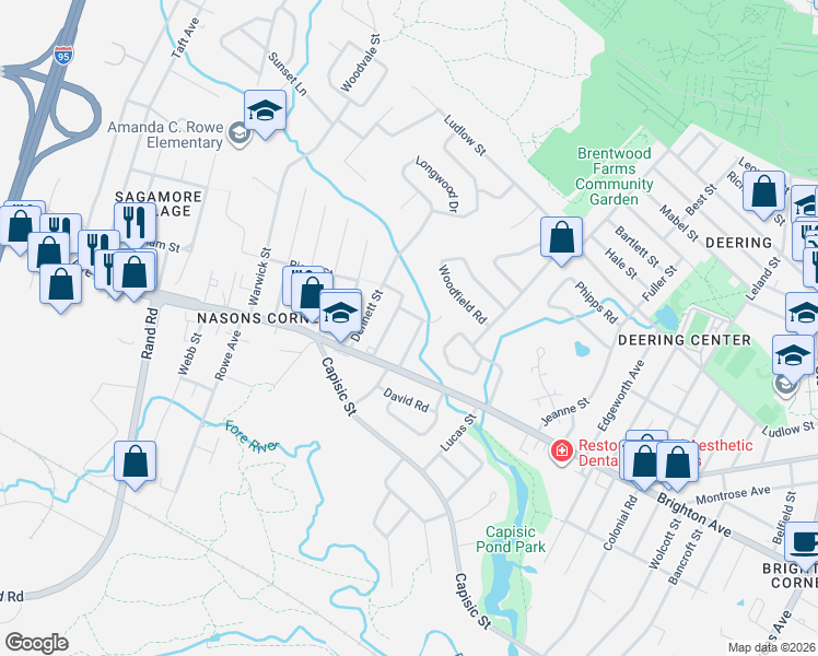 map of restaurants, bars, coffee shops, grocery stores, and more near 11 Violette Avenue in Portland