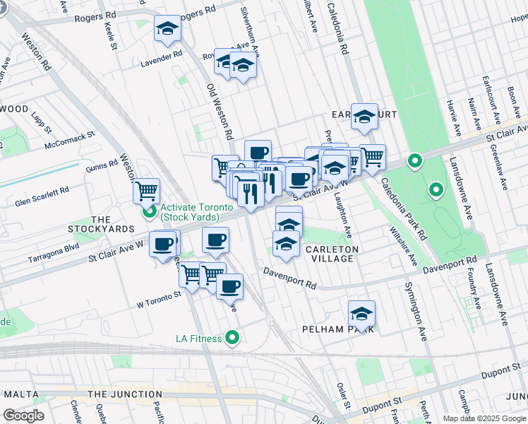 map of restaurants, bars, coffee shops, grocery stores, and more near in Toronto