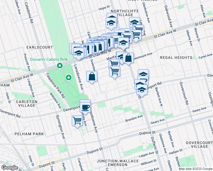 map of restaurants, bars, coffee shops, grocery stores, and more near 99 Peterborough Avenue in Toronto