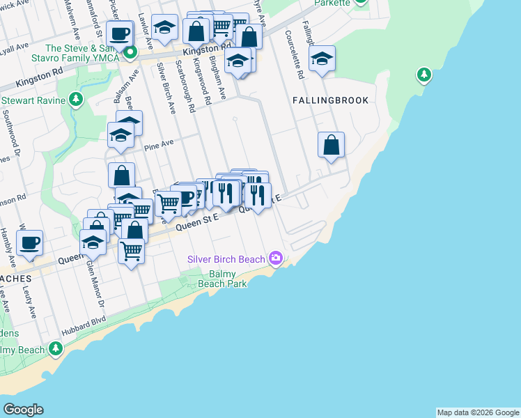 map of restaurants, bars, coffee shops, grocery stores, and more near in Toronto