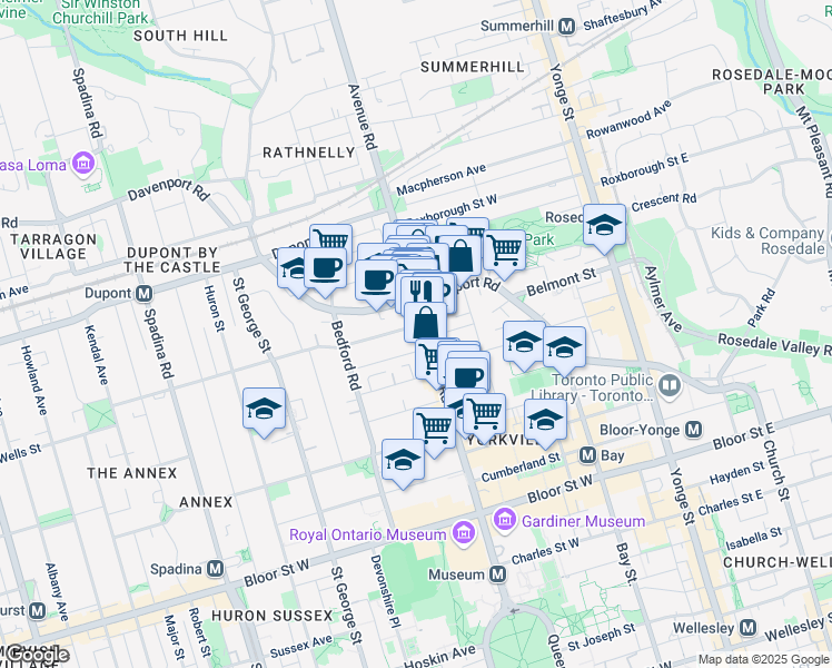 map of restaurants, bars, coffee shops, grocery stores, and more near in Toronto