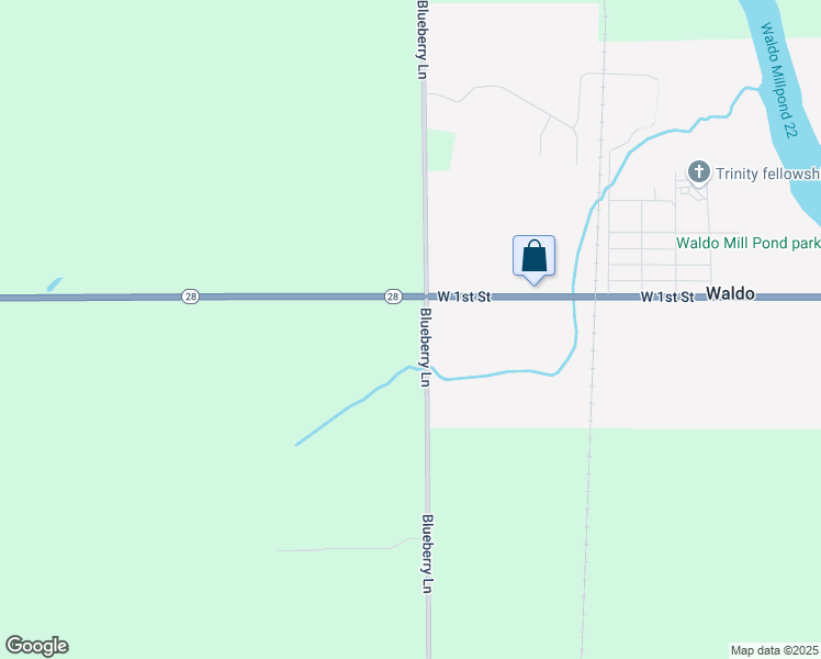 map of restaurants, bars, coffee shops, grocery stores, and more near N3678 Blueberry Lane in Waldo