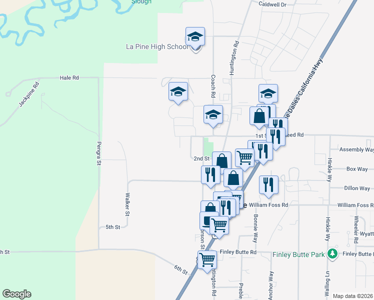 map of restaurants, bars, coffee shops, grocery stores, and more near 51575 Stillwell in La Pine