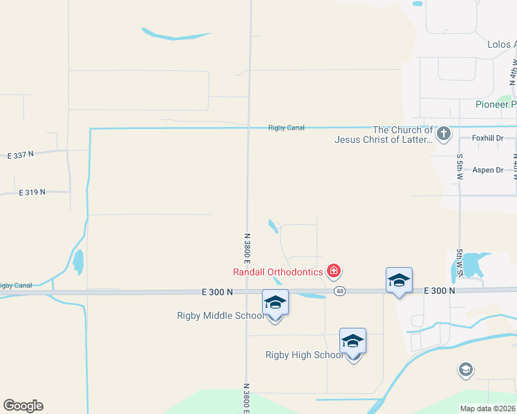 map of restaurants, bars, coffee shops, grocery stores, and more near 326 North 3800 East in Rigby