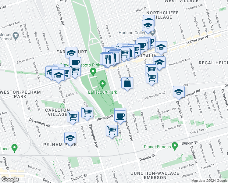 map of restaurants, bars, coffee shops, grocery stores, and more near 1240 Lansdowne Avenue in Toronto