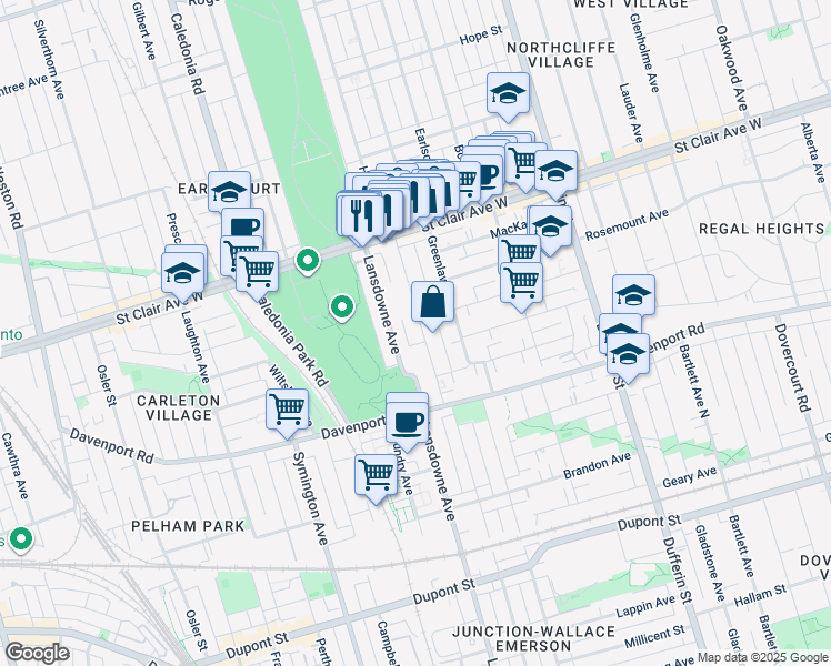 map of restaurants, bars, coffee shops, grocery stores, and more near 1010 Saint Clarens Avenue in Toronto