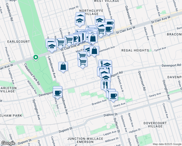 map of restaurants, bars, coffee shops, grocery stores, and more near 32 Ashburnham Road in Toronto