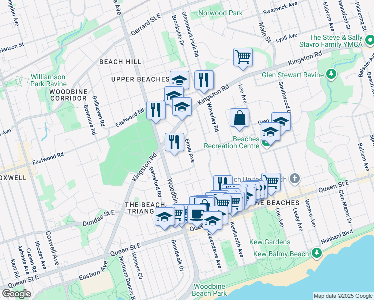 map of restaurants, bars, coffee shops, grocery stores, and more near in Toronto