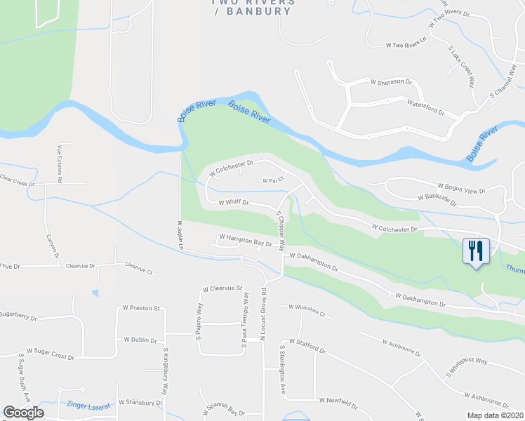 map of restaurants, bars, coffee shops, grocery stores, and more near 1605 West Whiff Drive in Eagle